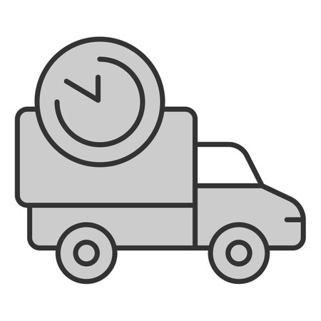 Car with parcels and timer, fast delivery - icon, illustration on white background, gray styleのイラスト素材
