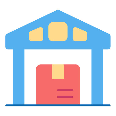 Warehouse with delivered parcel - icon, illustration on white background, flat color styleのイラスト素材