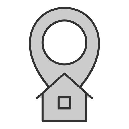 Location sign and house - delivery destination - icon, illustration on white background, gray styleの写真素材