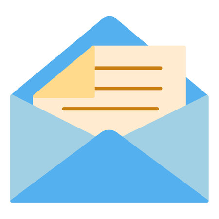 Opened envelope and letter with folded corner - icon, illustration on white background, flat color styleの写真素材