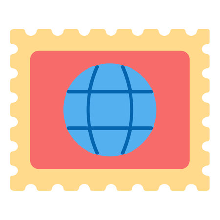 Postage stamp with the image of the globe - icon, illustration on white background, flat color styleの写真素材