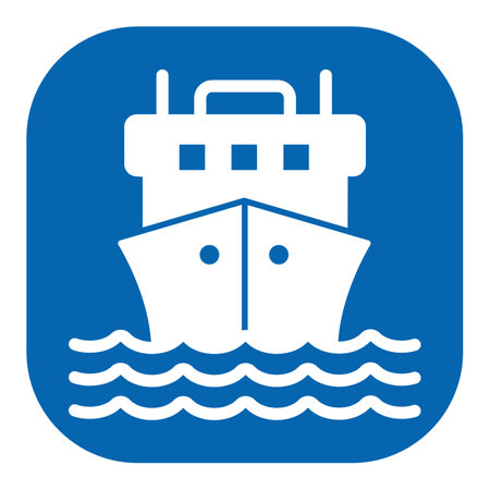 Delivery of goods and mail by sea - a ship on the waves - icon, illustration on white background, color glyph styleの写真素材