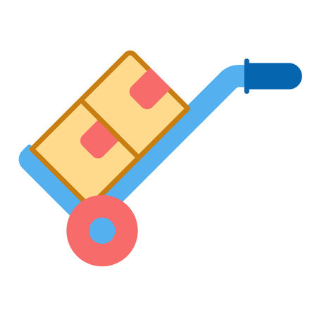 Handcart on wheels with parcels - icon, illustration on white background, flat color styleの写真素材