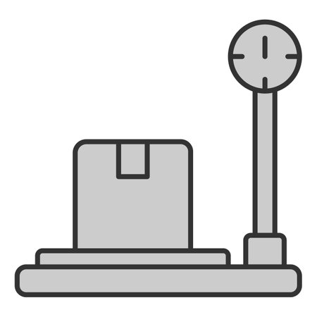 The delivered parcel is weighed on the scales - icon, illustration on white background, gray styleの写真素材