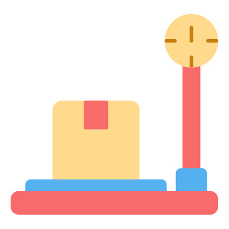 The delivered parcel is weighed on the scales - icon, illustration on white background, flat color styleの写真素材