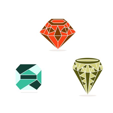 Vector illustration , green, pink, blue gem stone.Isolated figure, the three jewels, on a white background.Icon for wealth, brilliance, beauty, mineral, ruby, emerald, sapphire, diamond, gift, investment, arts.のイラスト素材