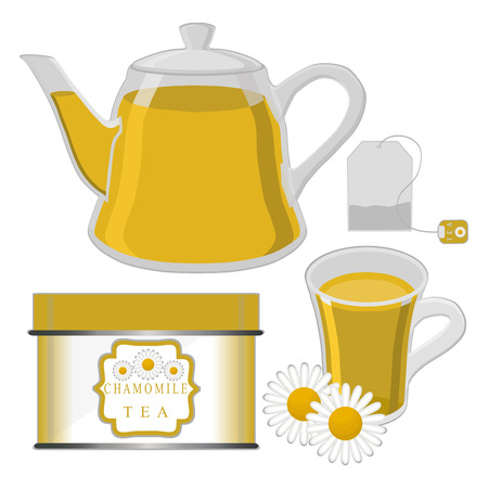 Abstract vector illustration logo for home camomile tea cup.Tea drawing pattern consisting.のイラスト素材