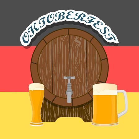 Vector illustration logo for bar banner oktoberfest, pub during the festival, beer mug with foam filled to the brim, vintage pubs.のイラスト素材