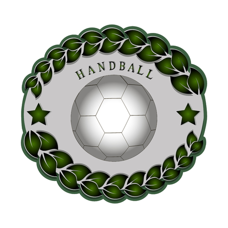 Abstract vector illustration logo handball, flying ball emblem, sporting background.のイラスト素材