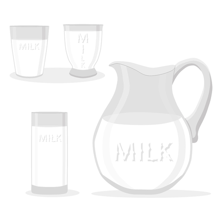 Illustration of milk in glass setのイラスト素材