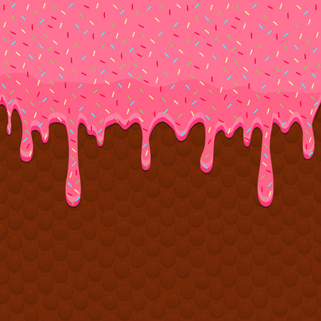 Vector illustration of strawberry cream dripping on waferのイラスト素材