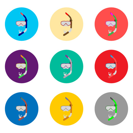 Vector icon illustration for set symbols mask to diving, sea swimming. Diving pattern consisting of flat design with elements mobile web apps. Collection modern infographic pictogram, icons divings.のイラスト素材