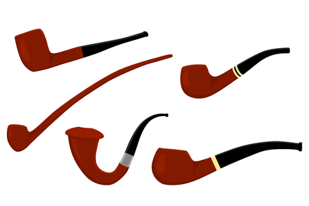 Illustration on theme big colored set different types smoke pipes different size for tobacco. Pipe pattern consisting of collection accessory of smoke tobacco. Tobacco smoke pipe to damage health.のイラスト素材