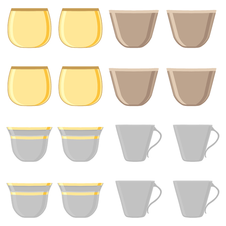 Illustration on theme big colored set different types cups, mugs retro style. Cup pattern consisting of collection accessory beautiful mug to beverage. Vintage cup is symbol mug for heritage delight.のイラスト素材