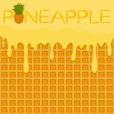 Illustration on theme falling runny pineapple drip at sugary waffle cookie. Pineapple pattern of drip meal for organic healthy waffle cookies. Drip pineapple in exclusive menu gourmet is waffle cookieのイラスト素材
