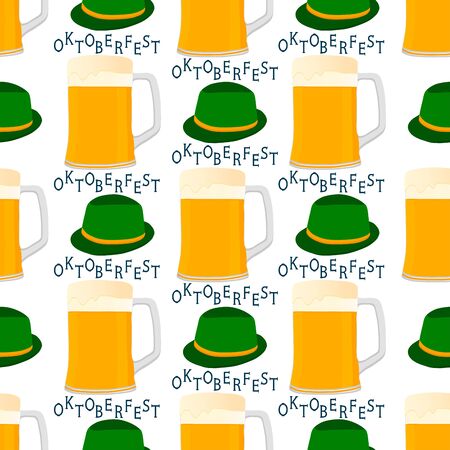 Illustration on theme big colored pattern oktoberfest, german holiday it fest beer. Pattern consisting of collection fest beer, accessory for oktoberfest. Fest Oktoberfest pattern from beer.のイラスト素材