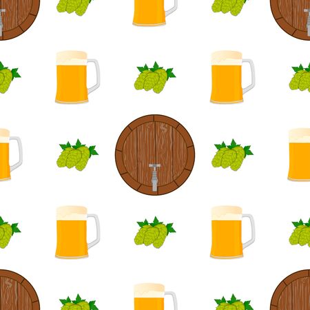 Illustration on theme big colored pattern oktoberfest, german holiday it fest barrel. Pattern consisting of collection fest barrel, accessory for oktoberfest. Fest Oktoberfest pattern from barrel.のイラスト素材