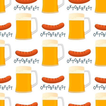 Illustration on theme big colored pattern oktoberfest, german holiday it fest sausage. Pattern consisting of collection fest sausage, accessory for oktoberfest. Fest Oktoberfest pattern from sausage.のイラスト素材
