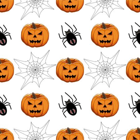 Illustration on theme big colored pattern Halloween, seamless orange pumpkin. Seamless pattern consisting of collection pumpkin, accessory at Halloween. Rare pattern Halloween from seamless pumpkin.のイラスト素材
