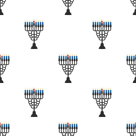 Illustration on theme big colored pattern Hanukkah, seamless set menorah. Seamless pattern consisting of collection menorah, accessory holiday Hanukkah. Seamless Hanukkah, pattern in old menorah.のイラスト素材