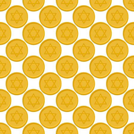 Illustration on theme big colored pattern Hanukkah, seamless set yellow coin. Seamless pattern consisting of collection round coin, accessory holiday Hanukkah. Seamless Hanukkah, pattern in old coin.のイラスト素材