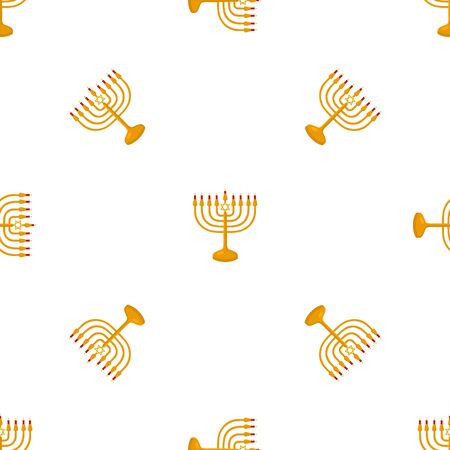 Illustration on theme big colored pattern Hanukkah, seamless set menorah. Seamless pattern consisting of collection menorah, accessory holiday Hanukkah. Seamless Hanukkah, pattern in old menorah.のイラスト素材