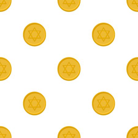 Illustration on theme big colored pattern Hanukkah, seamless set yellow coin. Seamless pattern consisting of collection round coin, accessory holiday Hanukkah. Seamless Hanukkah, pattern in old coin.のイラスト素材