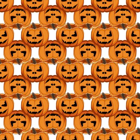 Illustration on theme big colored pattern Halloween, seamless orange pumpkin. Seamless pattern consisting of collection pumpkin, accessory at Halloween. Rare pattern Halloween from seamless pumpkin.のイラスト素材