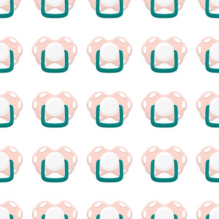 Illustration on theme seamless pattern baby pacifiers, dummy with rubber nipple. Baby pacifiers consisting of collection to newborn, good dummy nipple. Dummy nipple in pacifiers it baby care equipmentのイラスト素材