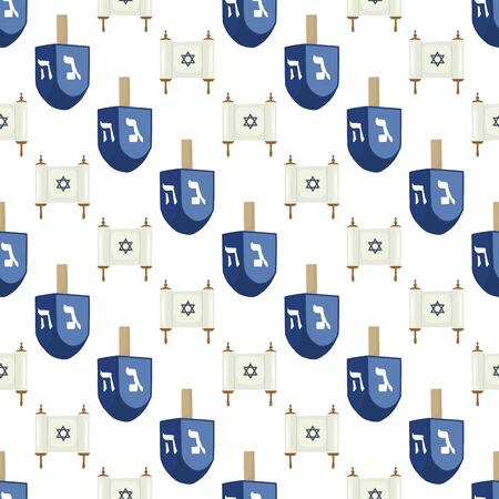 Illustration on theme big colored pattern Hanukkah, seamless set dreidel. Seamless pattern consisting of collection dreidel, accessory holiday Hanukkah. Seamless Hanukkah, pattern in old dreidel.のイラスト素材