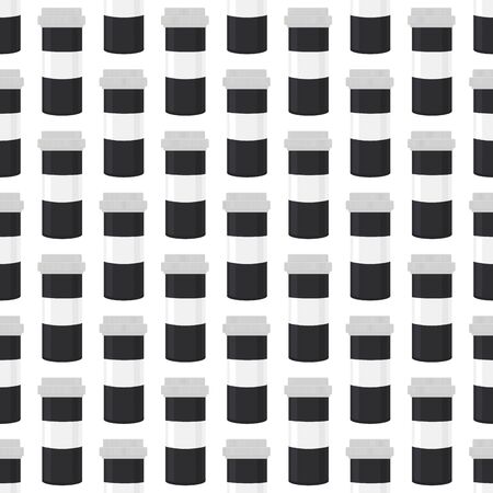 Illustration on theme big colored set different types of pills inside close jar. Pill pattern consisting of collection jars with quality control closed cap. Plastic jar open for drink laboratory pill.のイラスト素材