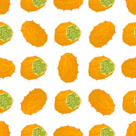 Illustration on theme big colored seamless kiwano, bright fruit pattern for seal. Fruit pattern consisting of beautiful seamless repeat kiwano. Simple colorful pattern fruit from seamless soft kiwano.のイラスト素材