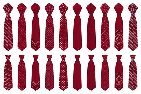 Illustration on theme big set ties different types, neckties various size. Tie pattern consisting of collection textile garments necktie for celebration vacation. Necktie tie is accessory brutal man.のイラスト素材