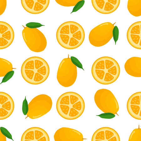 Illustration on theme big colored seamless kumquat, bright fruit pattern for seal. Fruit pattern consisting of beautiful seamless repeat kumquat. Simple colorful pattern fruit from seamless kumquat.のイラスト素材