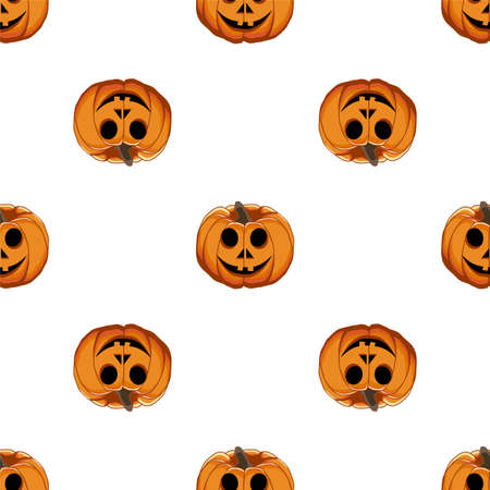 Illustration on theme big colored pattern Halloween, seamless orange pumpkin. Seamless pattern consisting of collection pumpkin, accessory at Halloween. Rare pattern Halloween from seamless pumpkin.のイラスト素材