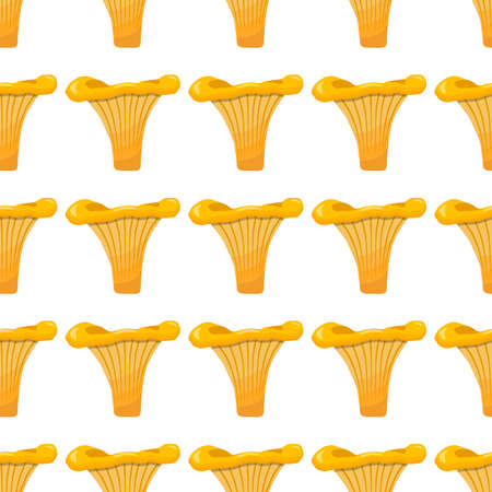 Illustration on theme bright pattern mushroom, vegetable chanterelle for seal. Vegetable pattern consisting of beautiful mushroom, many chanterelle. Simple vegetable pattern from chanterelle mushroom.のイラスト素材