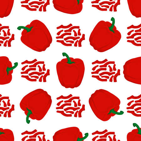 Illustration on theme of bright pattern bell pepper, vegetable capsicum for seal. Vegetable pattern of beautiful bell pepper, many capsicum. Simple colorful vegetable pattern from capsicum bell pepperのイラスト素材