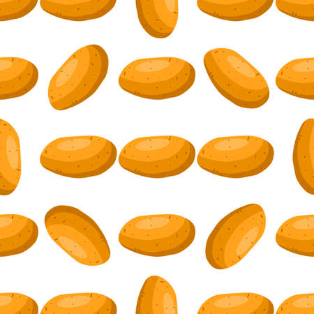 Illustration on theme of bright pattern brown potato, vegetable batat for seal. Vegetable pattern consisting of beautiful potato, many batat. Simple colorful vegetable pattern from batat dark potato.のイラスト素材