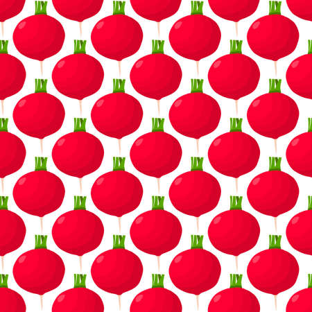 Illustration on theme of bright pattern red radish, vegetable root for seal. Vegetable pattern consisting of beautiful red radish, many root. Simple colorful vegetable pattern from root red radish.のイラスト素材