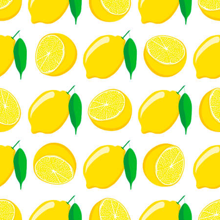 Illustration on theme big colored seamless yellow lemon, bright fruit pattern for seal. Fruit pattern consisting of beautiful seamless repeat lemon. Simple colorful pattern fruit from seamless lemon.のイラスト素材