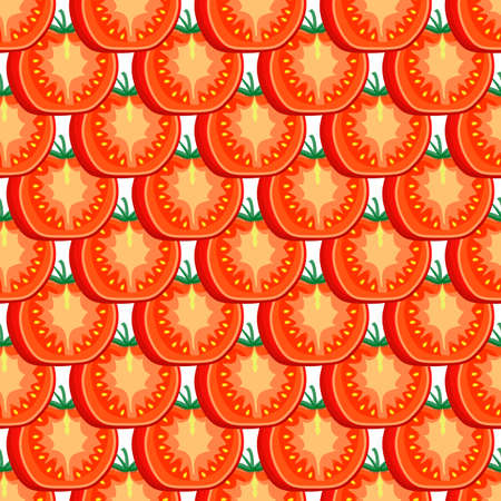Illustration on theme of pattern red tomato, vegetable ketchup for seal. Vegetable pattern consisting of beautiful red tomato, many ketchup. Simple colorful vegetable pattern from red ketchup tomato.のイラスト素材