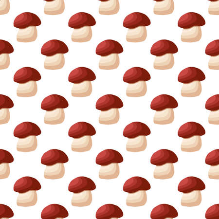 Illustration on theme of bright pattern brown mushroom, vegetable porcini for seal. Vegetable pattern consisting of beautiful mushroom, many porcini. Simple vegetable pattern from porcini mushroom.のイラスト素材