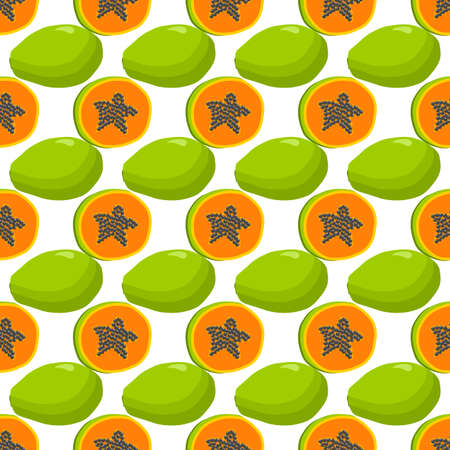Illustration on theme big colored seamless papaya, bright fruit pattern for seal. Fruit pattern consisting of beautiful seamless repeat papaya. Simple colorful pattern fruit from seamless papaya.のイラスト素材