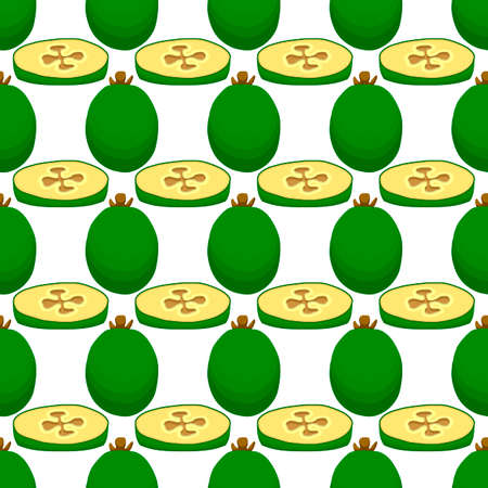 Illustration on theme big colored seamless feijoa, bright fruit pattern for seal. Fruit pattern consisting of beautiful seamless repeat feijoa. Simple colorful pattern fruit from seamless feijoa.のイラスト素材