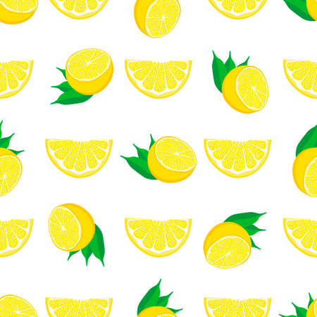 Illustration on theme big colored seamless yellow lemon, bright fruit pattern for seal. Fruit pattern consisting of beautiful seamless repeat lemon. Simple colorful pattern fruit from seamless lemon.のイラスト素材