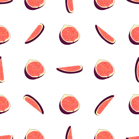 Illustration on theme big colored seamless purple fig, bright fruit pattern for seal. Fruit pattern consisting of beautiful seamless repeat fig. Simple colorful pattern fruit from seamless purple fig.のイラスト素材