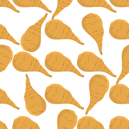 Illustration on theme of bright pattern jerusalem artichoke, root for seal. Root pattern consisting of beautiful jerusalem artichoke, many meal. Simple colorful root pattern from jerusalem artichoke.のイラスト素材