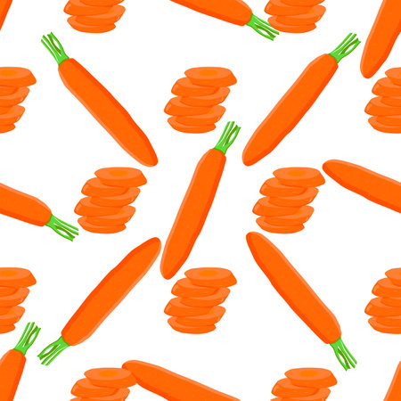 Illustration on theme of bright pattern yellow carrot, vegetable root for seal. Vegetable pattern consisting of beautiful carrot, many plant root. Simple colorful vegetable pattern from root carrot.のイラスト素材