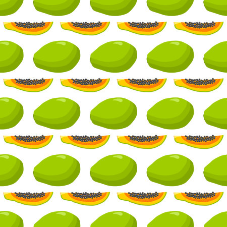 Illustration on theme big colored seamless papaya, bright fruit pattern for seal. Fruit pattern consisting of beautiful seamless repeat papaya. Simple colorful pattern fruit from seamless papaya.のイラスト素材