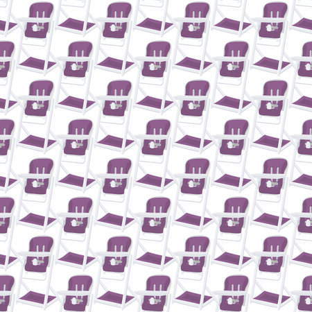 Illustration on theme colorful modern child high chair for baby feeding. Drawing consisting of collection colored layouts child chair on high legs. Kit stylish child accessory it bright high chair.のイラスト素材